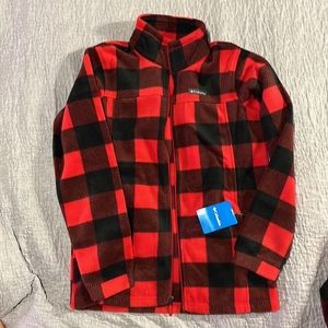 Columbia fleece jackets. Xl adult and xl youth. Red and black checkered